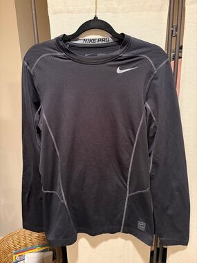 Nike Black Long Sleeve Performance Top with Gray Swoosh
